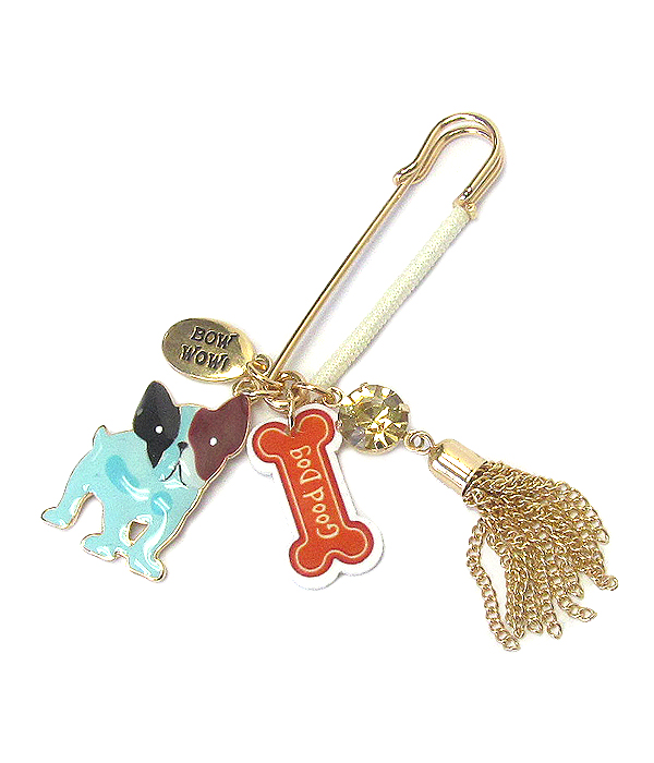 MULTI ACRYLIC AND METAL CHARM DROP BROOCH PIN - DOGS