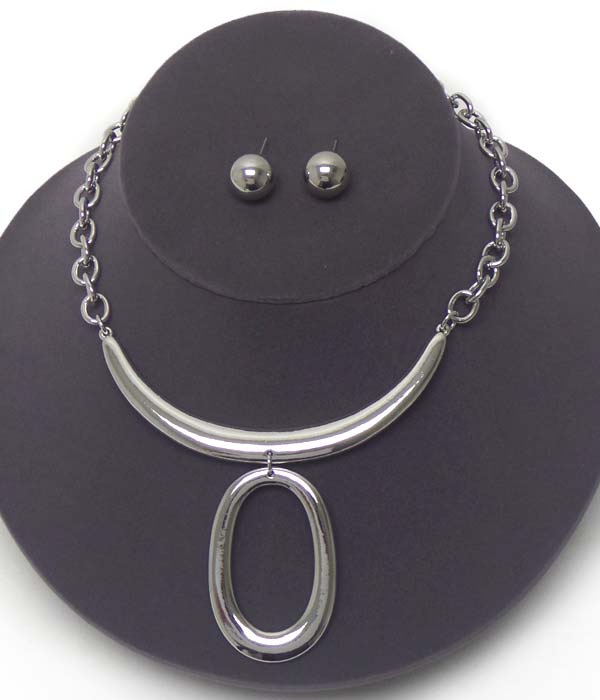 METAL OVAL DROP CHAIN NECKLACE EARRING SET