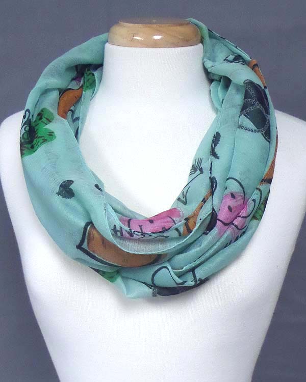 LOVE AND HEART THEME PRINT INFINITY SCARF