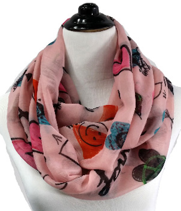 LOVE AND HEART THEME PRINT INFINITY SCARF -valentine