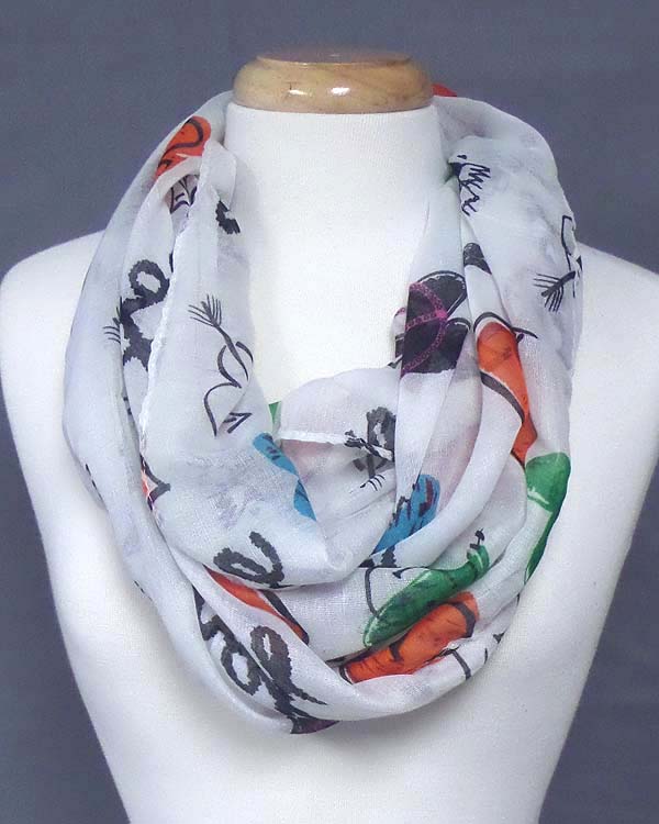LOVE AND HEART THEME PRINT INFINITY SCARF