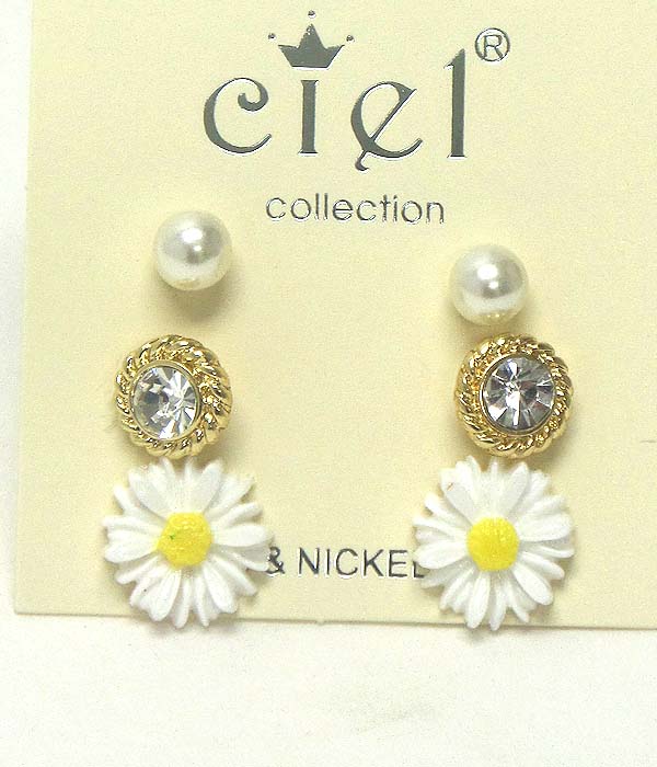 FLOWER AND CRYSTAL EARRING SET OF 3