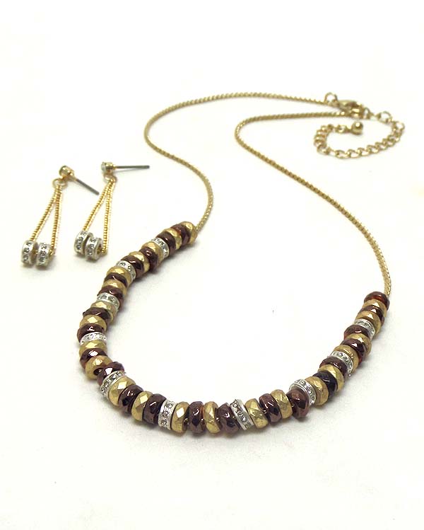 MULTI RONDELLES CRYSTAL AND METAL ON CHIAN NECKLACE EARRING SET