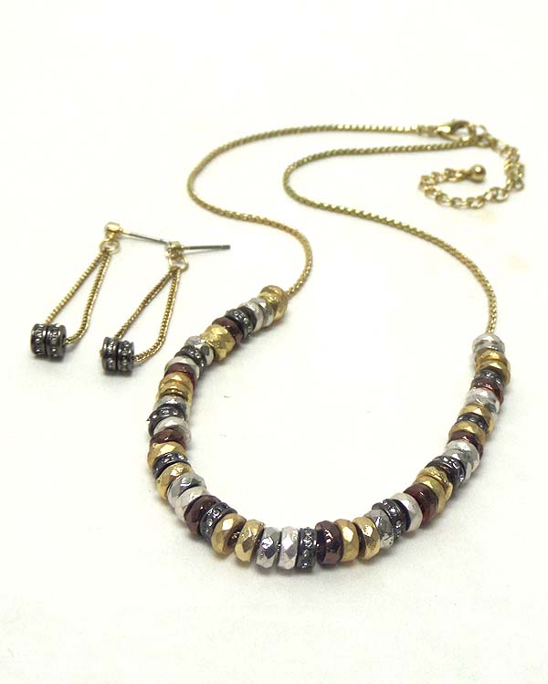 MULTI RONDELLES CRYSTAL AND METAL ON CHIAN NECKLACE EARRING SET
