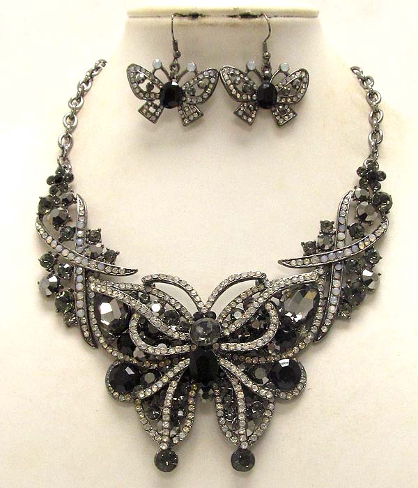 LUXURY CLASS VICTORIAN STYLE AUSTRIAN CRYSTAL BUTTERFLY PARTY NECKLACE AND EARRING SET