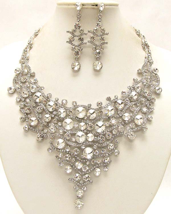 LUXURY CLASS VICTORIAN STYLE AUSTRIAN CRYSTAL DECO DROP PARTY NECKLACE AND EARRING SET