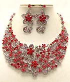 LUXURY CLASS VICTORIAN STYLE AUSTRIAN CRYSTAL MULTI FLOWER PARTY NECKLACE AND EARRING SET