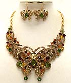 LUXURY CLASS VICTORIAN STYLE AUSTRIAN CRYSTAL BUTTERFLY PARTY NECKLACE AND EARRING SET