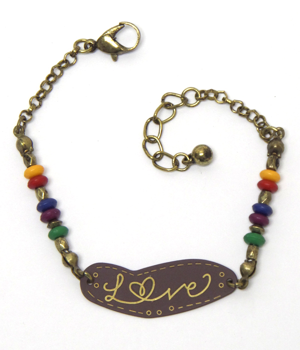 MULTI BEADS AND MESSAGE PLATE BRACELET - LOVE