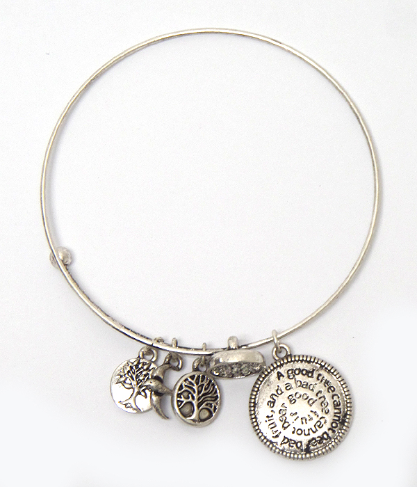 MESSAGE DISK CHARM WIRE BANGLE BRACELET - TREE OF LIFE