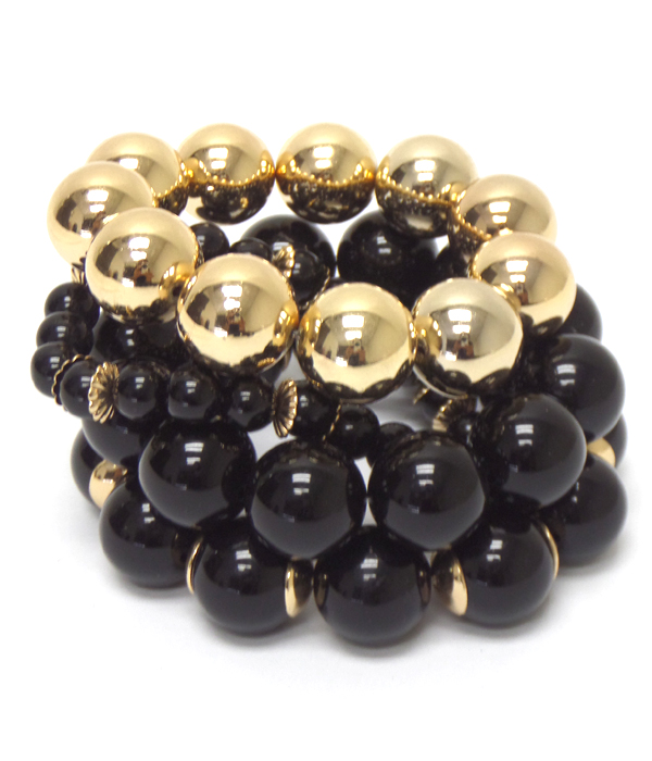 PEARL AND METAL BALL LINK STRETCH BRACELET SET OF 4