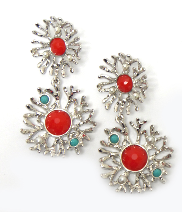 PEARL ACCENT CORAL FLOWER DROP EARRING
