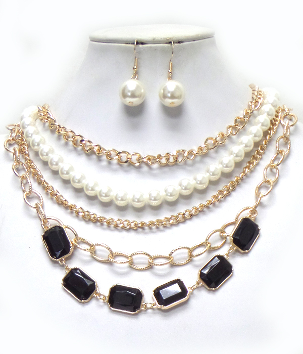 MULTI LAYER CHAIN AND PEARL NECKLACE SET