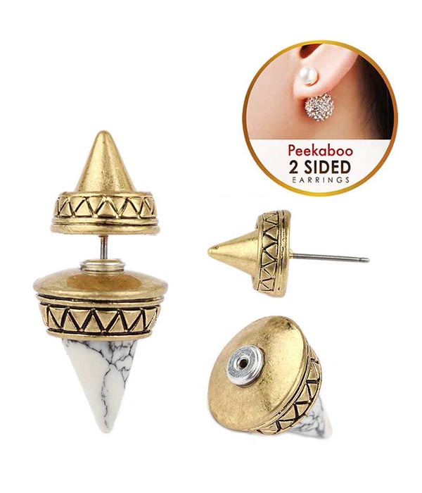 AZTEC PATTERN AND SPIKE DOUBLE SIDED FRONT AND BACK EARRING -western