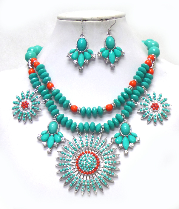 CRYSTAL AND BEADS CHUNKY NECKLACE SET