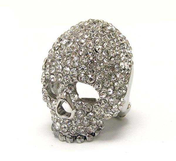 CRYSTAL PAVE LARGE SKULL STRETCH RING