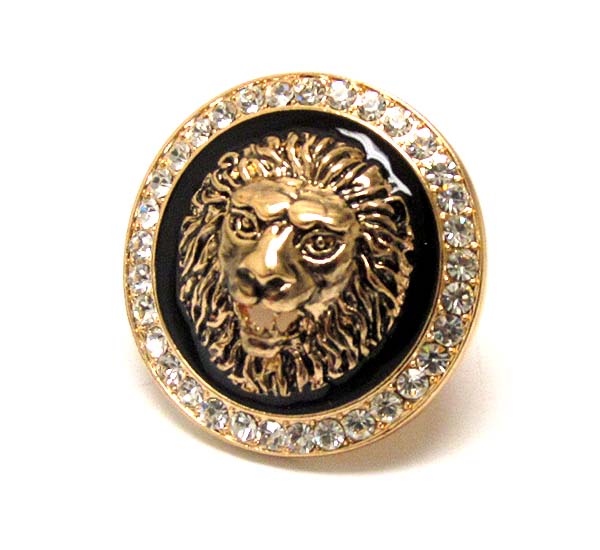 CRYSTAL AND EPOXY DEO LION HEAD RIHANNA STYLE STRETCH RING