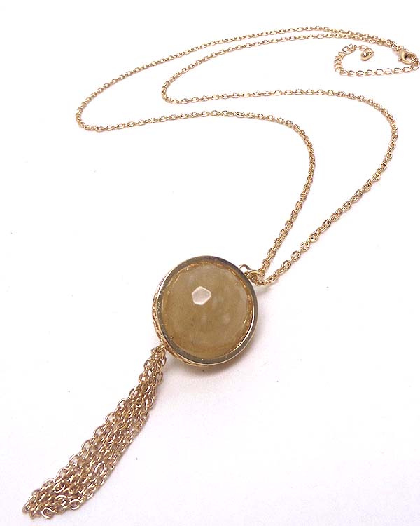 SEMI PRECIOUS SPINNING BALL AND TASSEL DROP NECKLACE - SMOKY QUARTZ - MADE IN USA