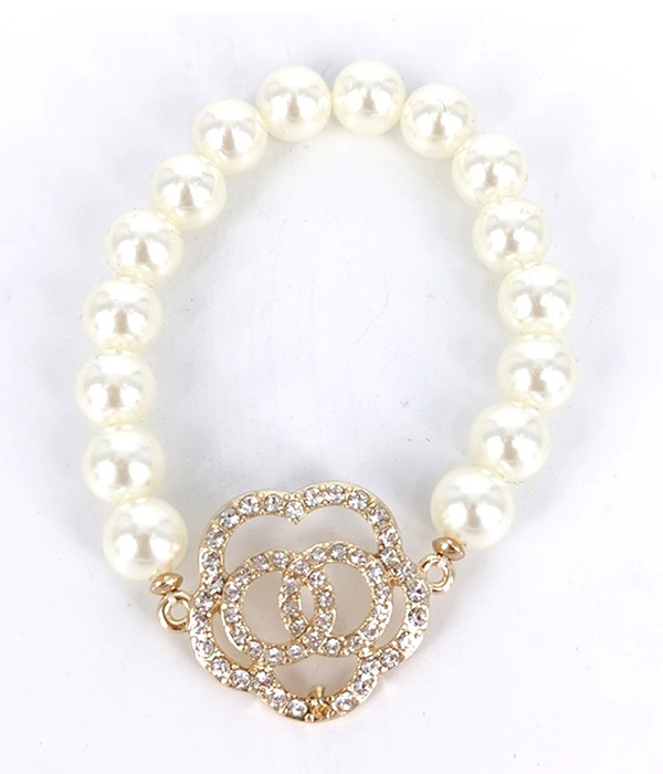 CRYSTAL ROSE AND PEARL STRETCH BRACELET