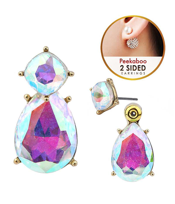 FACET TEARDROP DOUBLE SIDED FRONT AND BACK EARRING