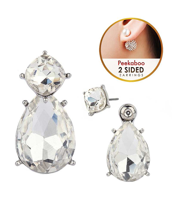 FACET TEARDROP DOUBLE SIDED FRONT AND BACK EARRING