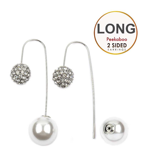 CRYSTAL AND PEARL DOUBLE SIDED FRONT AND BACK LONG EARRING