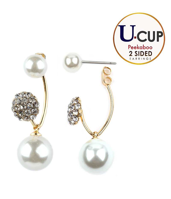 FIRE BALL AND PEARL DOUBLE SIDED FRONT AND BACK U CUP EARRING