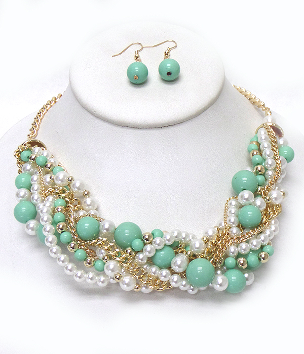 BRAIDED PEARLS CHAIN NECKLACE SET