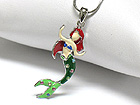 WHITE GOLD PALTING CRYSTAL AND ENAMEL PRINCESS MERMAID NECKLACE -CARTOON