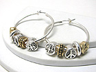 PEACE AND MIXED PANDORA STYLE METAL CHARM DANGLE HOOP EARRING