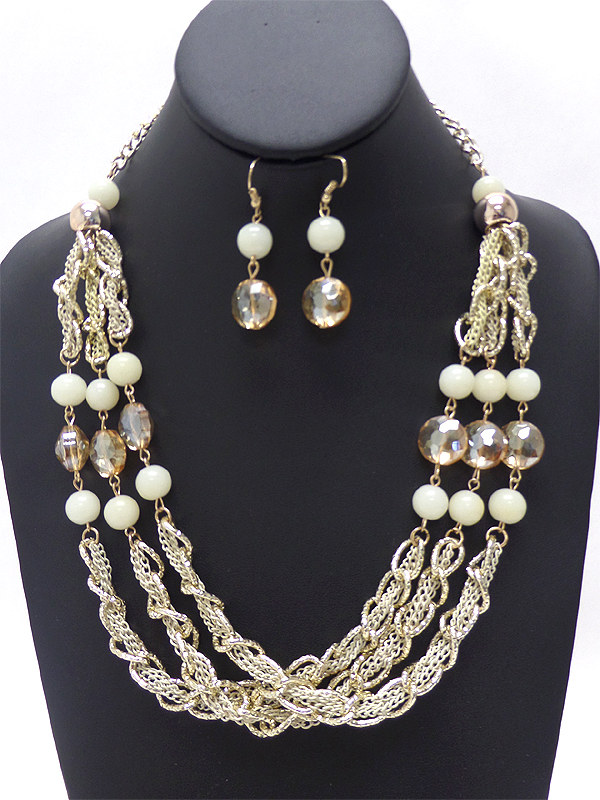 MULTI CHAIN AND BALL MIX 3 LAYER NECKLACE EARRING SET