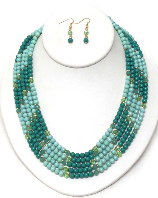 MULTI BALL BEAD 5 LAYER NECKLACE EARRING SET