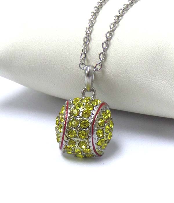 PREMIER ELECTRO PLATING CRYSTAL SOFTBALL PENDANT NECKLACE