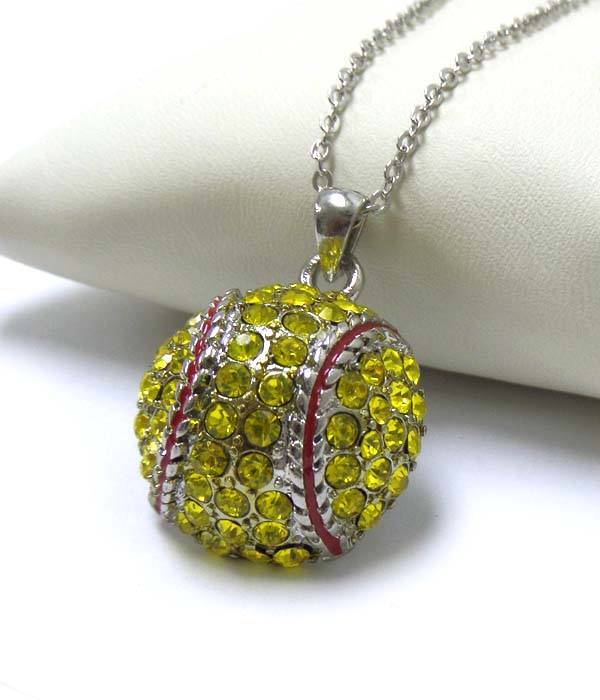 PREMIER ELECTRO PLATING CRYSTAL SOFTBALL PENDANT NECKLACE
