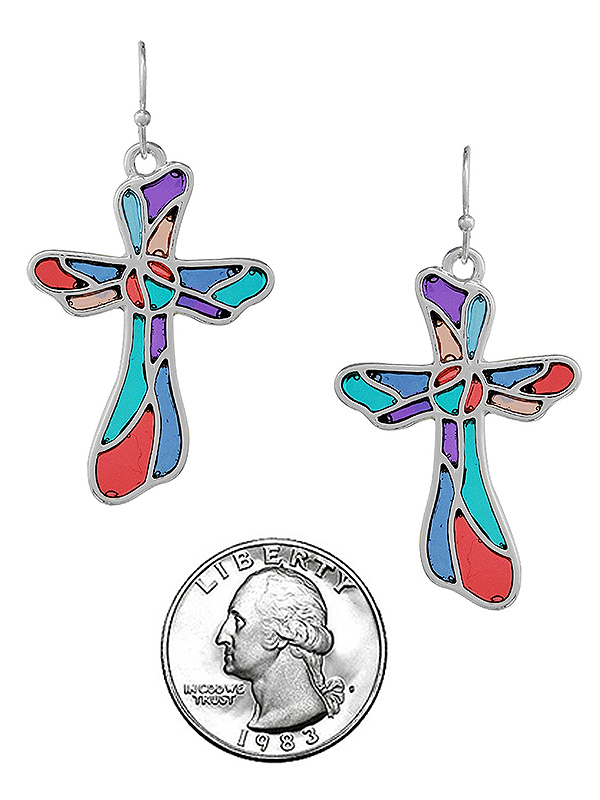 STAINED GLASS WINDOW INSPIRED MOSAIC EARRING - CROSS