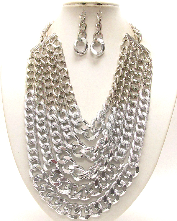5 LAYERED METAL CHAIN NECKLACE EARRING SET