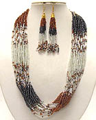 MULTI SEED BEAD AND LAYERED CHAIN NEKCLACE AND EARRING SET