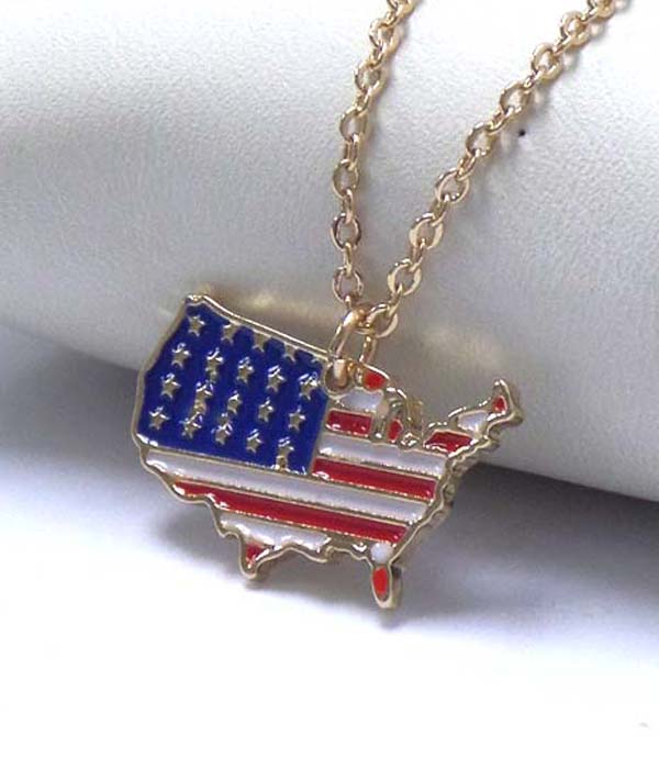 PREMIER ELECTRO PLATING AMERICAN FLAG ON US MAP PENDANT NECKLACE