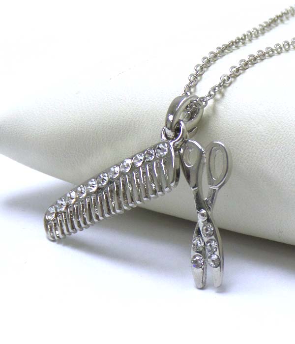 PREMIER ELECTRO PLATING CRYSTAL COMB AND SCISSOR NECKLACE