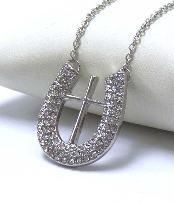 PREMIER ELECTRO PLATING CRYSTAL HORSE SHOE AND CROSS PENDANT NECKLACE
