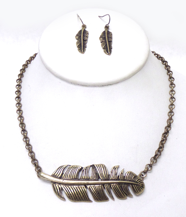 METAL FEATHER NECKLACE SET