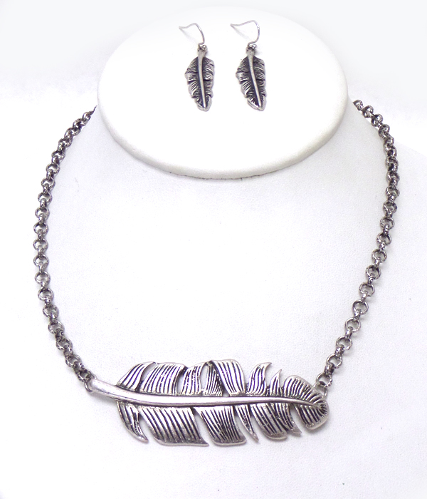 METAL FEATHER NECKLACE SET