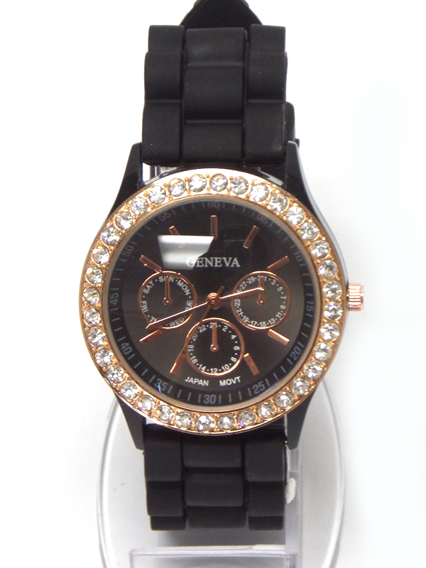 CRYSTAL STUD UNISEX JELLY SILICON BAND WRIST WATCH