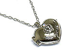 Wholesale Costume Jewelry - WHITE GOLD PLATING DESIGNER INSPIRED CRYSTAL CROWN ON HEART LOCKET NECKLACE