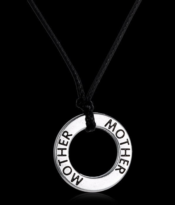 ENGRAVED ROUND CIRCLE PENDNT CORD NECKLACE MOTHER