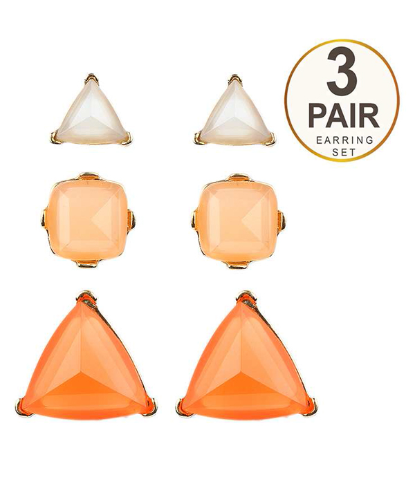MULTI COLOR TRIANGLE 3 PAIR EARRING SET