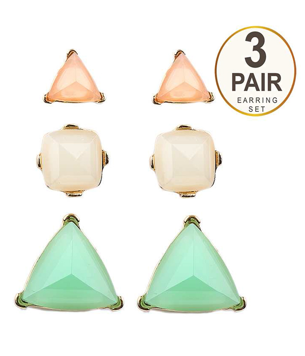 MULTI COLOR TRIANGLE 3 PAIR EARRING SET