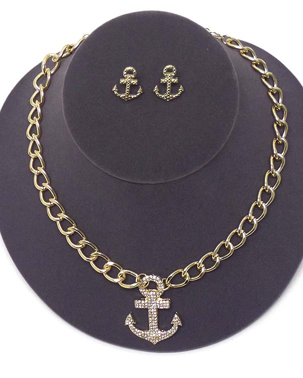 CRYSTAL ANCHOR AND CHAIN NECKLACE EARRING SET