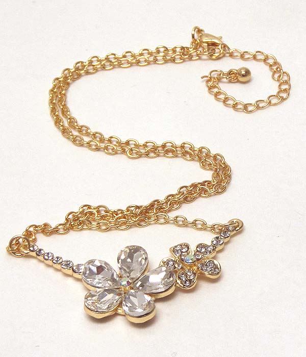 DOUBLE CRYSTAL FLOWER LINK NECKLACE