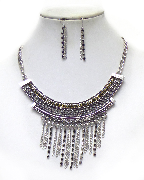 MULTI CRYSTAL AND CHAIN MIX DROP STATEMENT NECKLACE SET